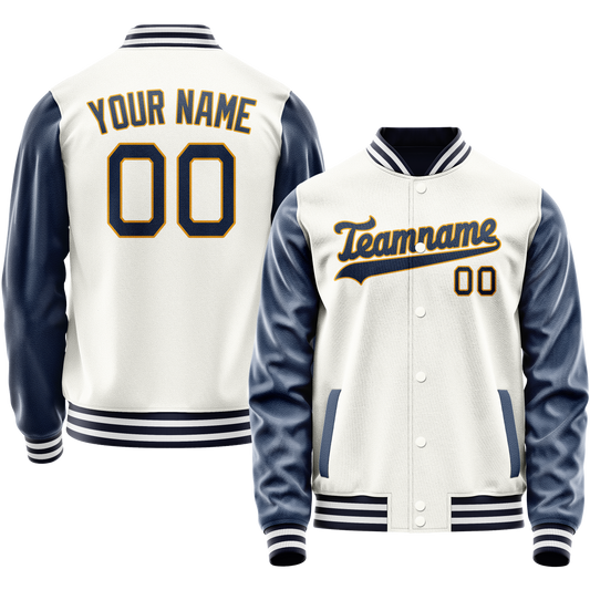 Custom White Royal Solid Color Varsity Letterman Jacket