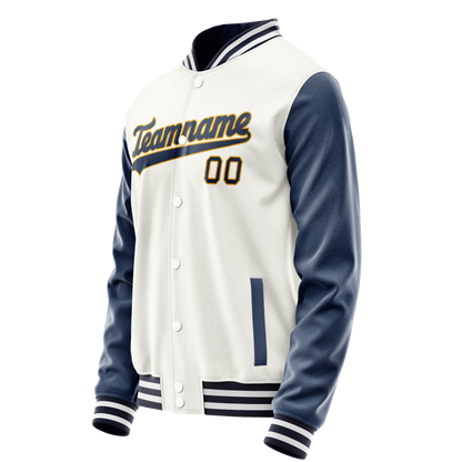 Custom White Royal Solid Color Varsity Letterman Jacket