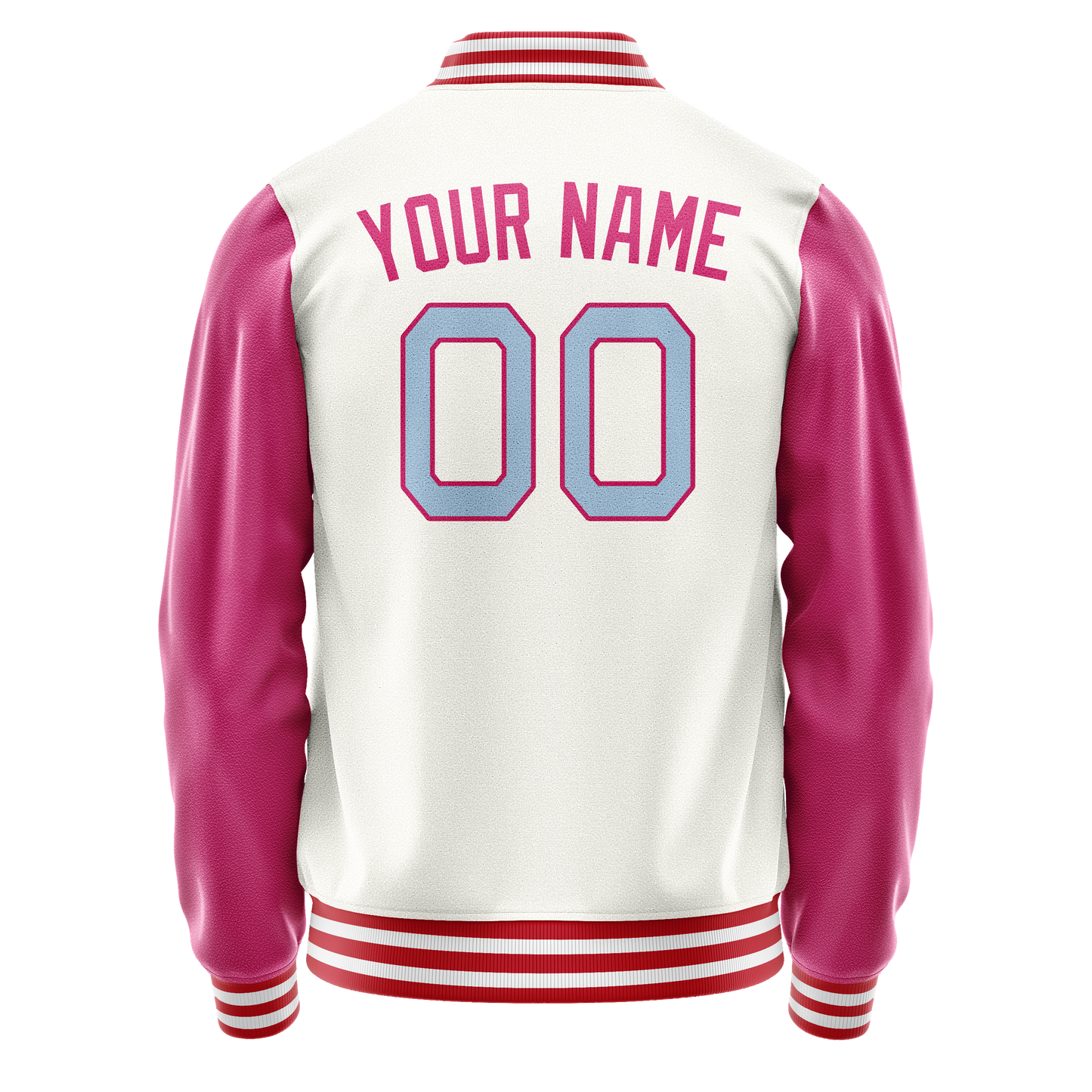 Custom White Pink Solid Color Varsity Letterman Jacket