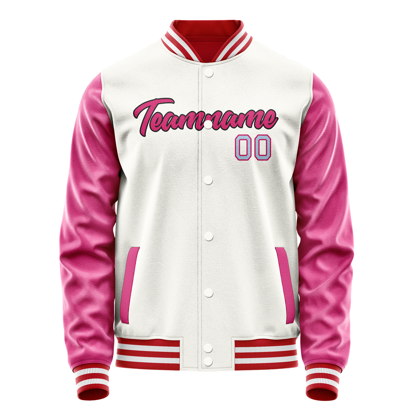 Custom White Pink Solid Color Varsity Letterman Jacket