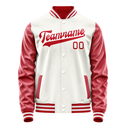 Custom White Texas-Orange Solid Color Varsity Letterman Jacket