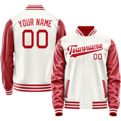 Custom White Texas-Orange Solid Color Varsity Letterman Jacket