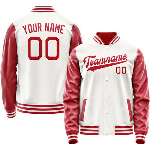 Custom White Texas-Orange Solid Color Varsity Letterman Jacket
