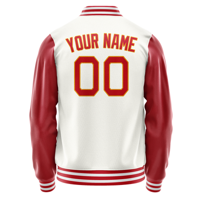 Custom White Red Solid Color Varsity Letterman Jacket