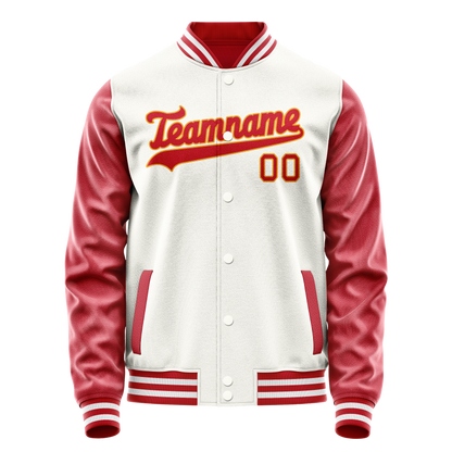 Custom White Red Solid Color Varsity Letterman Jacket