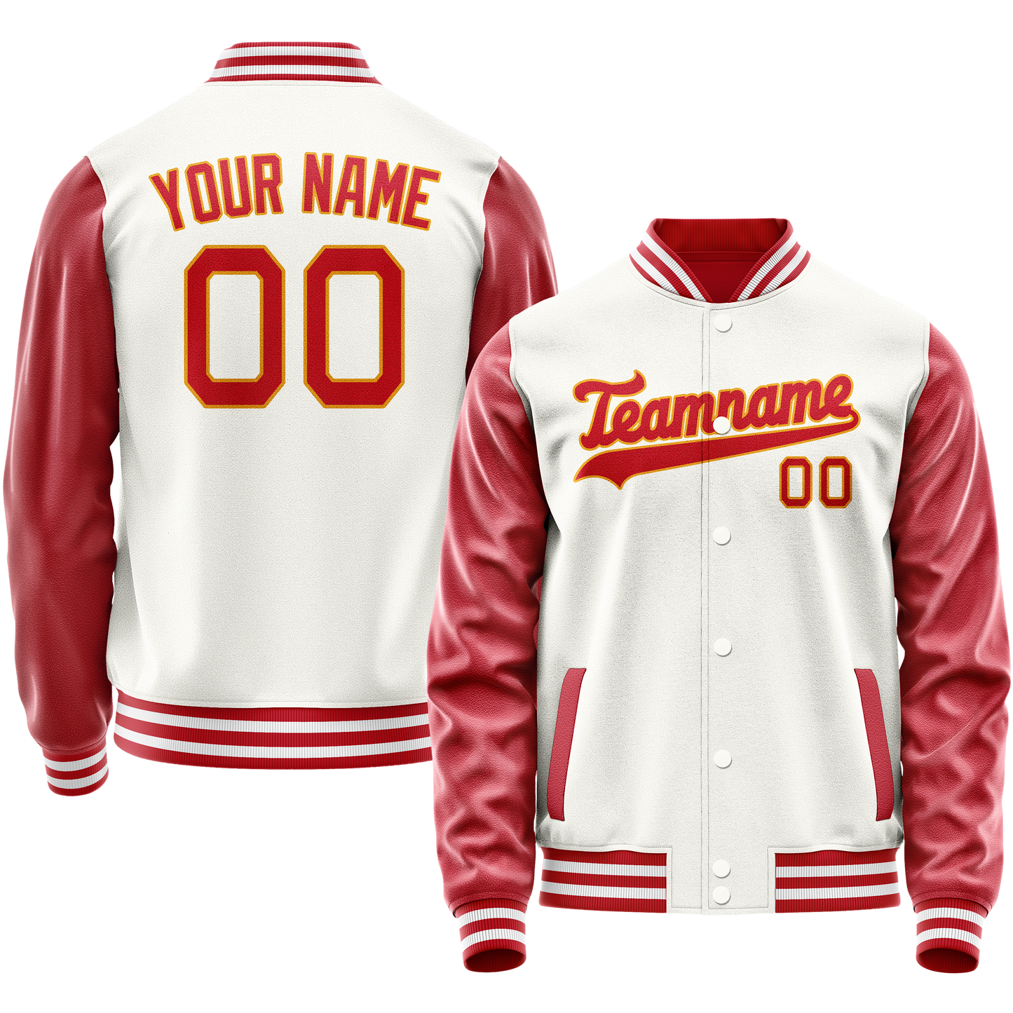 Custom White Red Solid Color Varsity Letterman Jacket