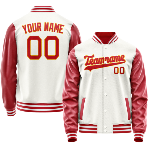Custom White Red Solid Color Varsity Letterman Jacket