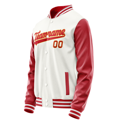 Custom White Red Solid Color Varsity Letterman Jacket