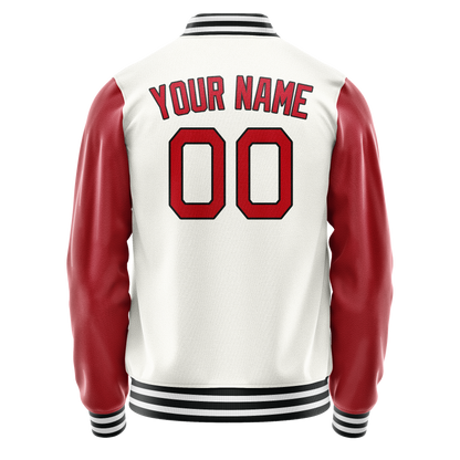 Custom White Red Solid Color Varsity Letterman Jacket