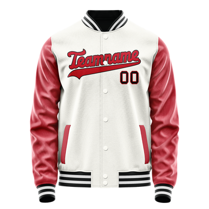 Custom White Red Solid Color Varsity Letterman Jacket