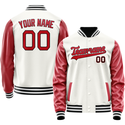 Custom White Red Solid Color Varsity Letterman Jacket