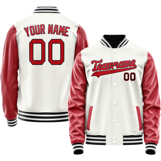 Custom White Red Solid Color Varsity Letterman Jacket