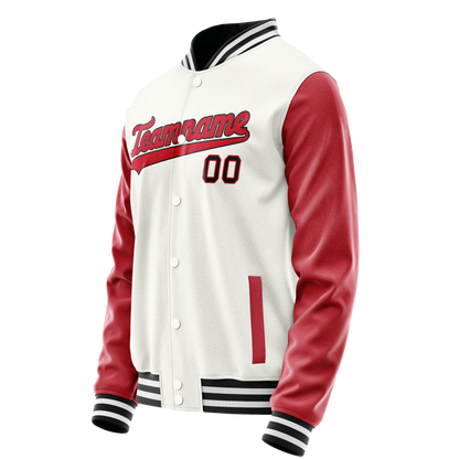 Custom White Red Solid Color Varsity Letterman Jacket