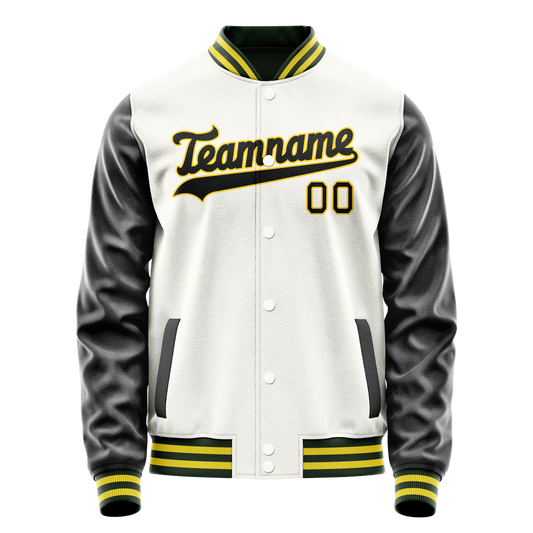 Custom White Black Solid Color Varsity Letterman Jacket