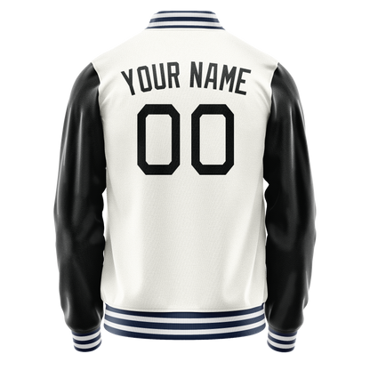 Custom White Black Solid Color Varsity Letterman Jacket