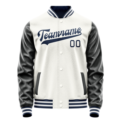 Custom White Black Solid Color Varsity Letterman Jacket