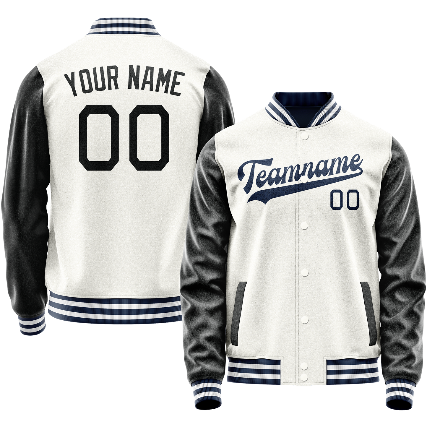 Custom White Black Solid Color Varsity Letterman Jacket