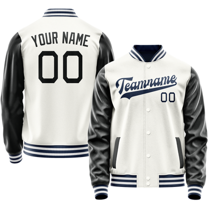 Custom White Black Solid Color Varsity Letterman Jacket
