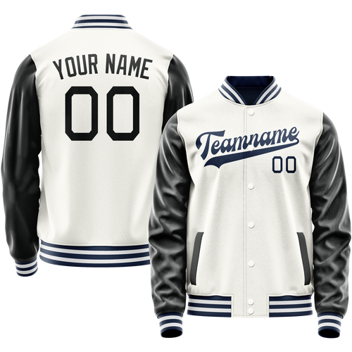 Custom White Black Solid Color Varsity Letterman Jacket