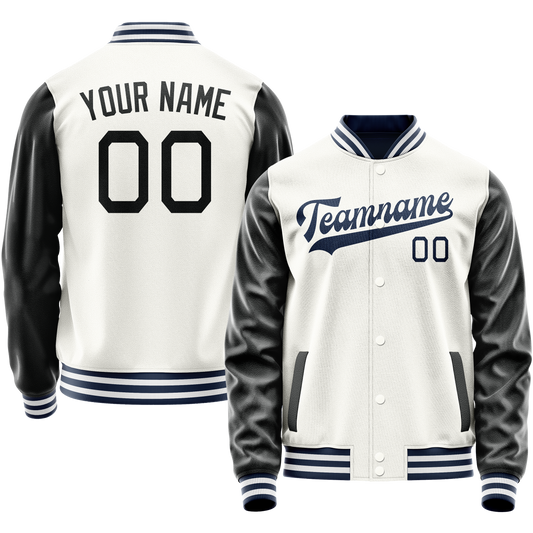 Custom White Black Solid Color Varsity Letterman Jacket