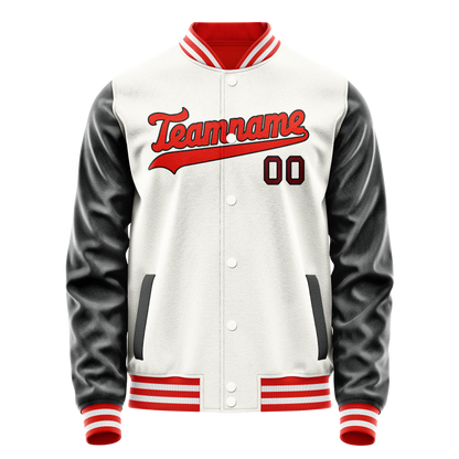 Custom White Black Solid Color Varsity Letterman Jacket