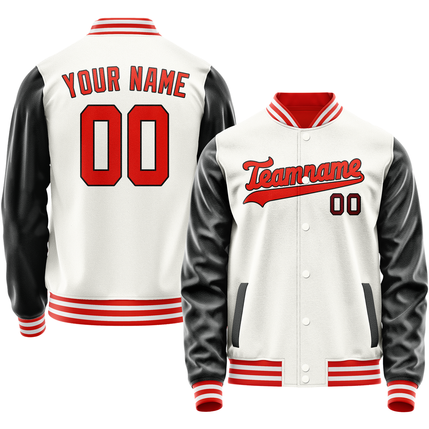 Custom White Black Solid Color Varsity Letterman Jacket