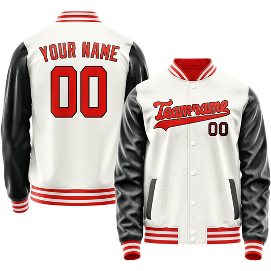 Custom White Black Solid Color Varsity Letterman Jacket