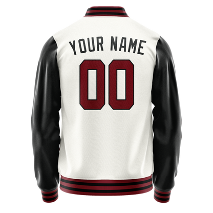 Custom White Black Solid Color Varsity Letterman Jacket