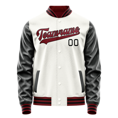 Custom White Black Solid Color Varsity Letterman Jacket
