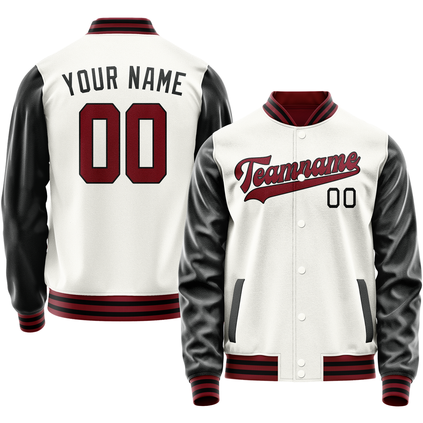 Custom White Black Solid Color Varsity Letterman Jacket