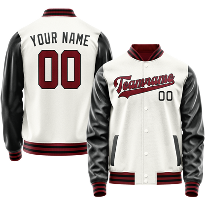 Custom White Black Solid Color Varsity Letterman Jacket