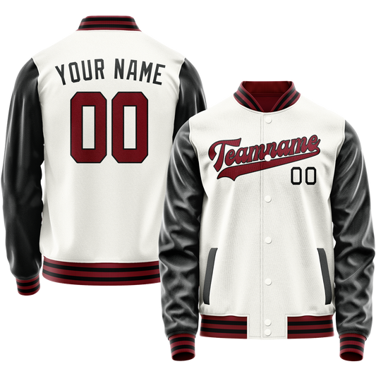 Custom White Black Solid Color Varsity Letterman Jacket