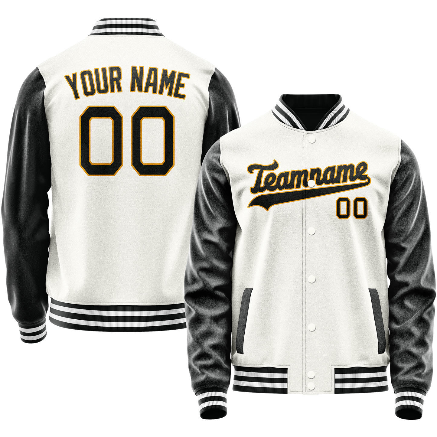 Custom White Black Solid Color Varsity Letterman Jacket