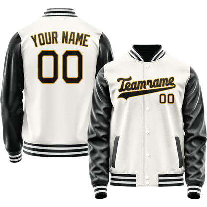 Custom White Black Solid Color Varsity Letterman Jacket