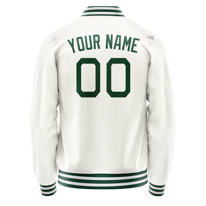 Custom White Kelly-Green Solid Color Varsity Letterman Jacket