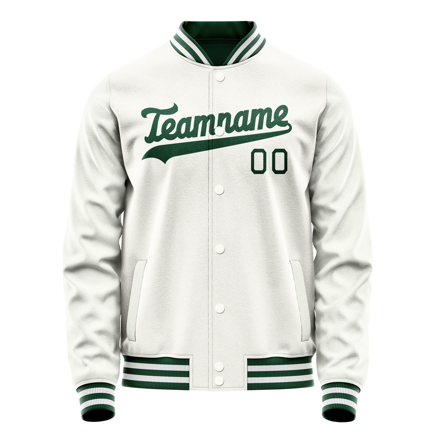 Custom White Kelly-Green Solid Color Varsity Letterman Jacket