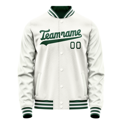 Custom White Kelly-Green Solid Color Varsity Letterman Jacket