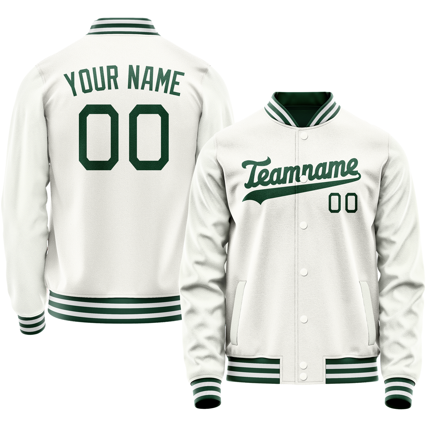 Custom White Kelly-Green Solid Color Varsity Letterman Jacket