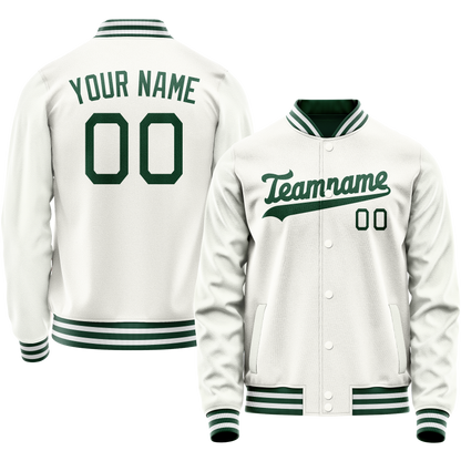 Custom White Kelly-Green Solid Color Varsity Letterman Jacket