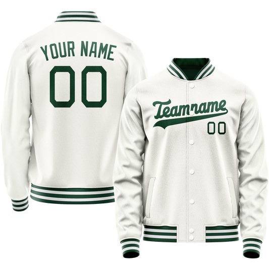 Custom White Kelly-Green Solid Color Varsity Letterman Jacket