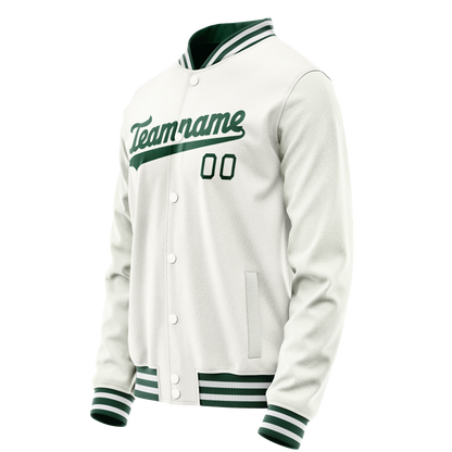 Custom White Kelly-Green Solid Color Varsity Letterman Jacket
