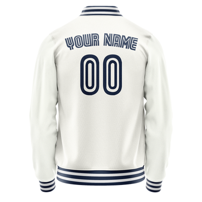 Custom White Navy Solid Color Varsity Letterman Jacket