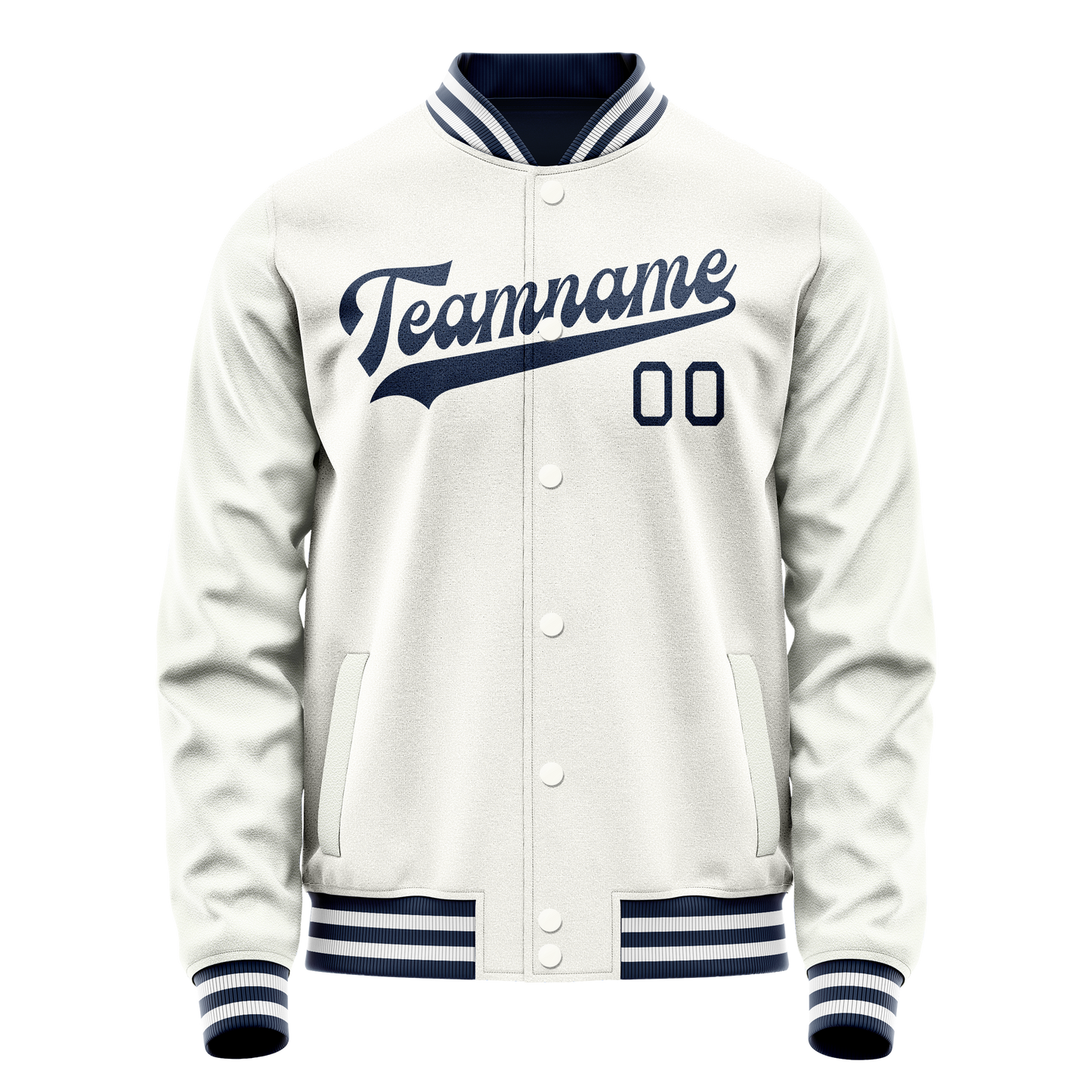 Custom White Navy Solid Color Varsity Letterman Jacket
