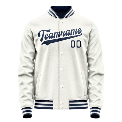 Custom White Navy Solid Color Varsity Letterman Jacket