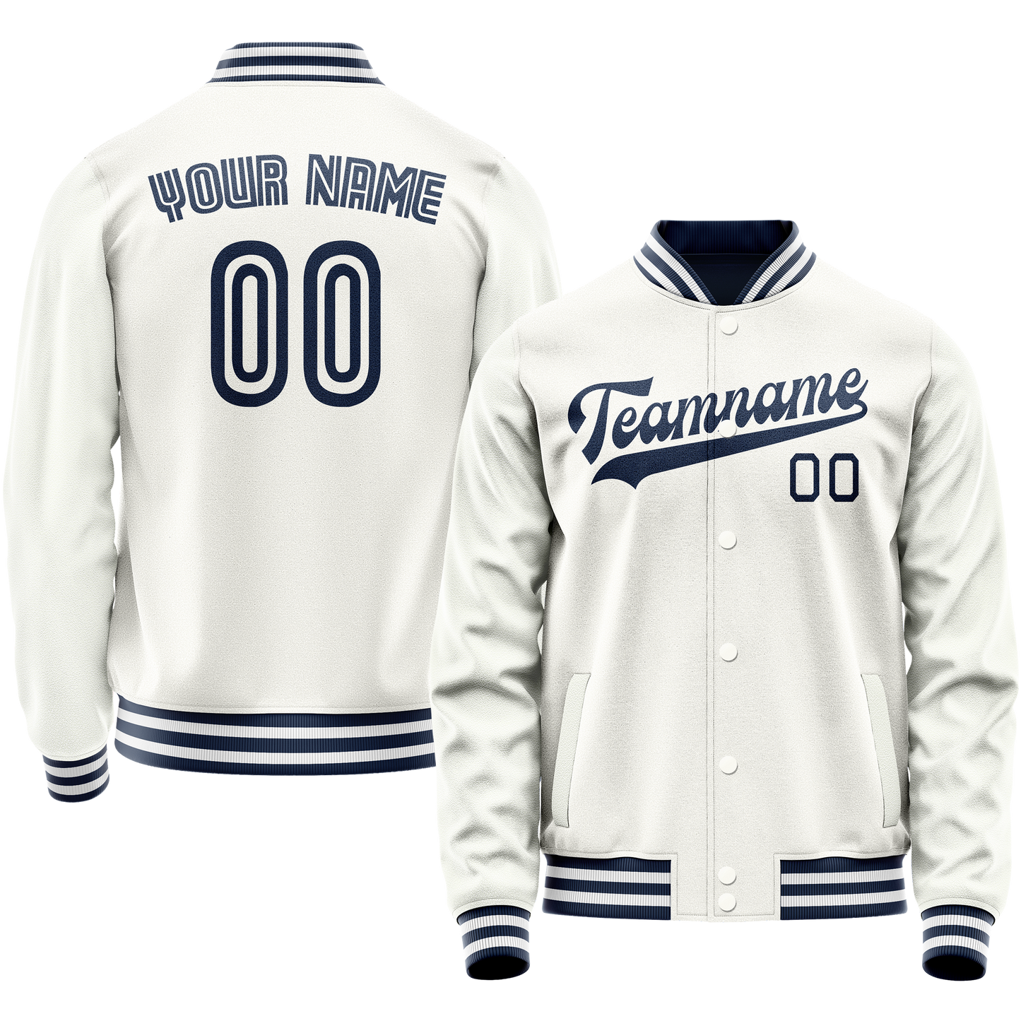 Custom White Navy Solid Color Varsity Letterman Jacket