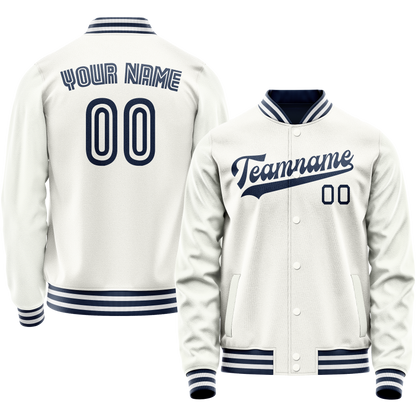 Custom White Navy Solid Color Varsity Letterman Jacket