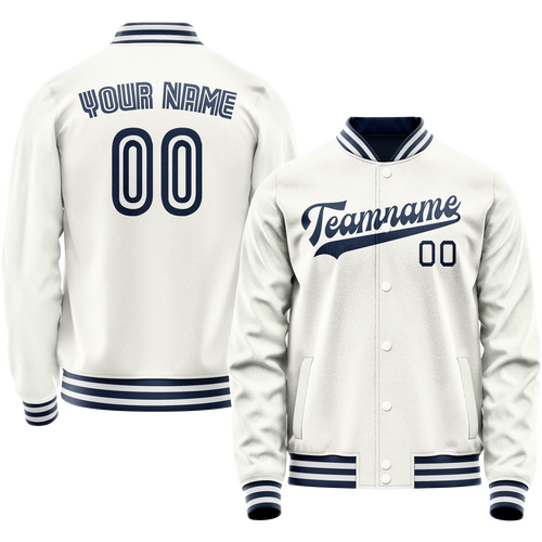 Custom White Navy Solid Color Varsity Letterman Jacket