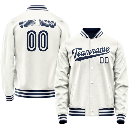 Custom White Navy Solid Color Varsity Letterman Jacket