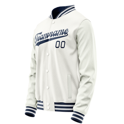 Custom White Navy Solid Color Varsity Letterman Jacket