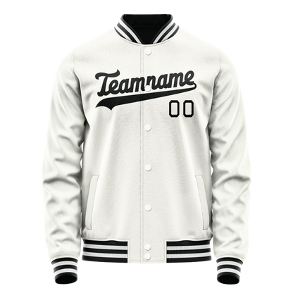 Custom White Black Solid Color Varsity Letterman Jacket
